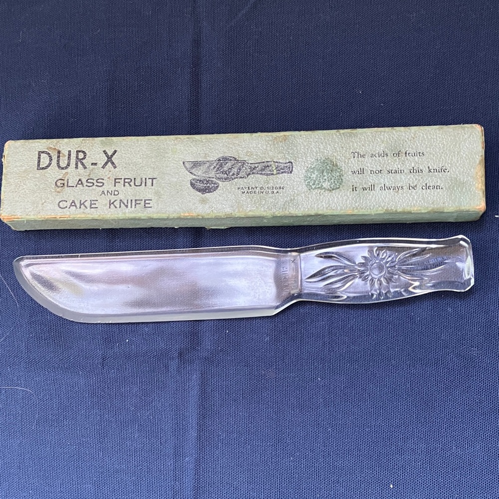 Mid Century Modern DUR-X Glass Fruit & Cake Knife In Original Box